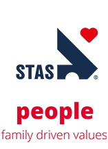 A textballoon with I love Stas and the logo in it and then the text people, family driven values