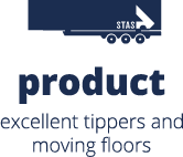 An illustration of a trailer and the text product, excellent tippers and moving floors